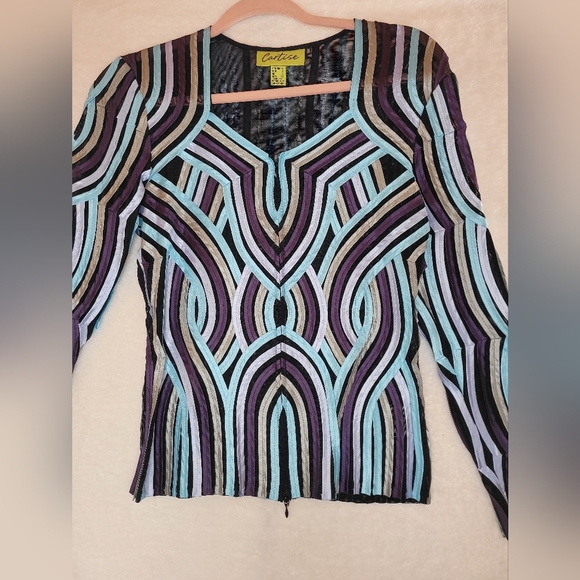 Cartise striped ribbon full zip blazer size 2 - Picture 4 of 7